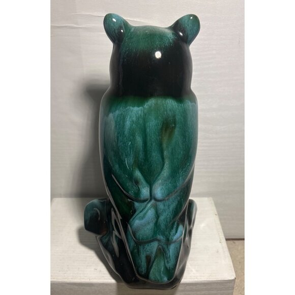 Blue Mountain Pottery Owl Figure Vintage Green Drip Glaze 10" MCM Canada - Picture 4 of 8